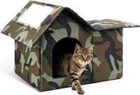 Outdoor Cat House Weatherproof, Large Feral Cat House for Winter - Green / 17" x 13" x 15"