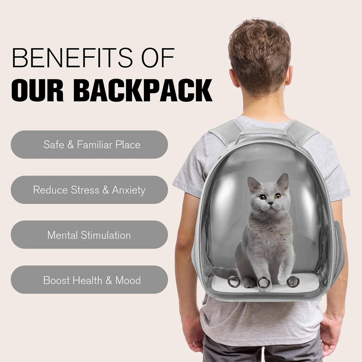 Cat Carrier Backpack, Pet Carrier Backpack Front Pack for Small Medium Cat Puppy Dog Carrier - Grey - image 3