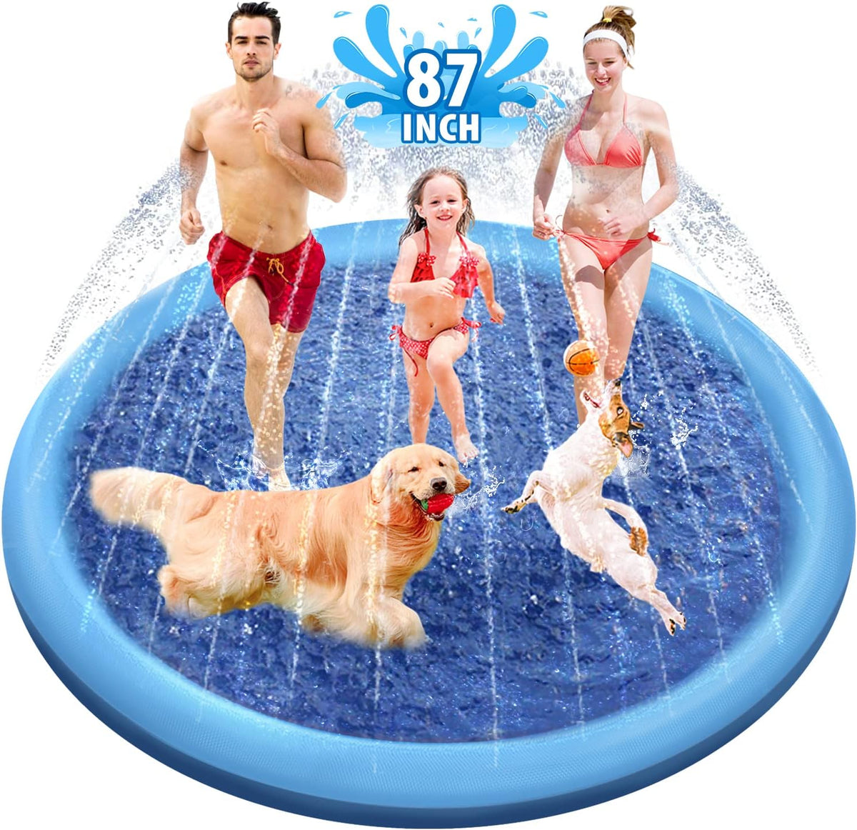 Raxurt Non-Slip Splash Pad for Kids and Dog - Blue / 87in
