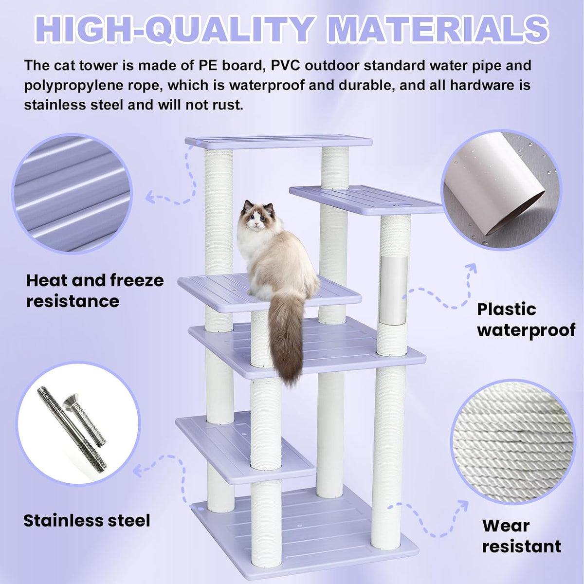 46in 5-Level Cat Tree,Indoor&Outdoor Large Cat Tower with Scratching Posts – Essentials for Cats - CTT-8 - image 2