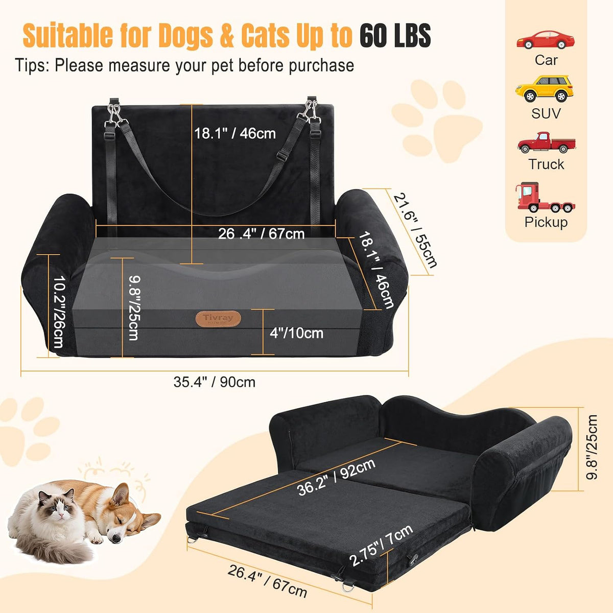 Dog Car Seat for Medium Dogs Up to 60 lb, Thick Cushion - Black / XL - image 3