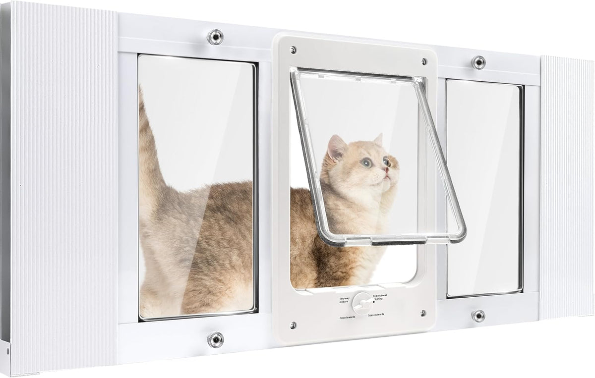 Cat Door for Window & Small Dog, Quick Damage-Free Install - M: Fits 28"-32" Width / Extra‑Tall Height(H:15.3")