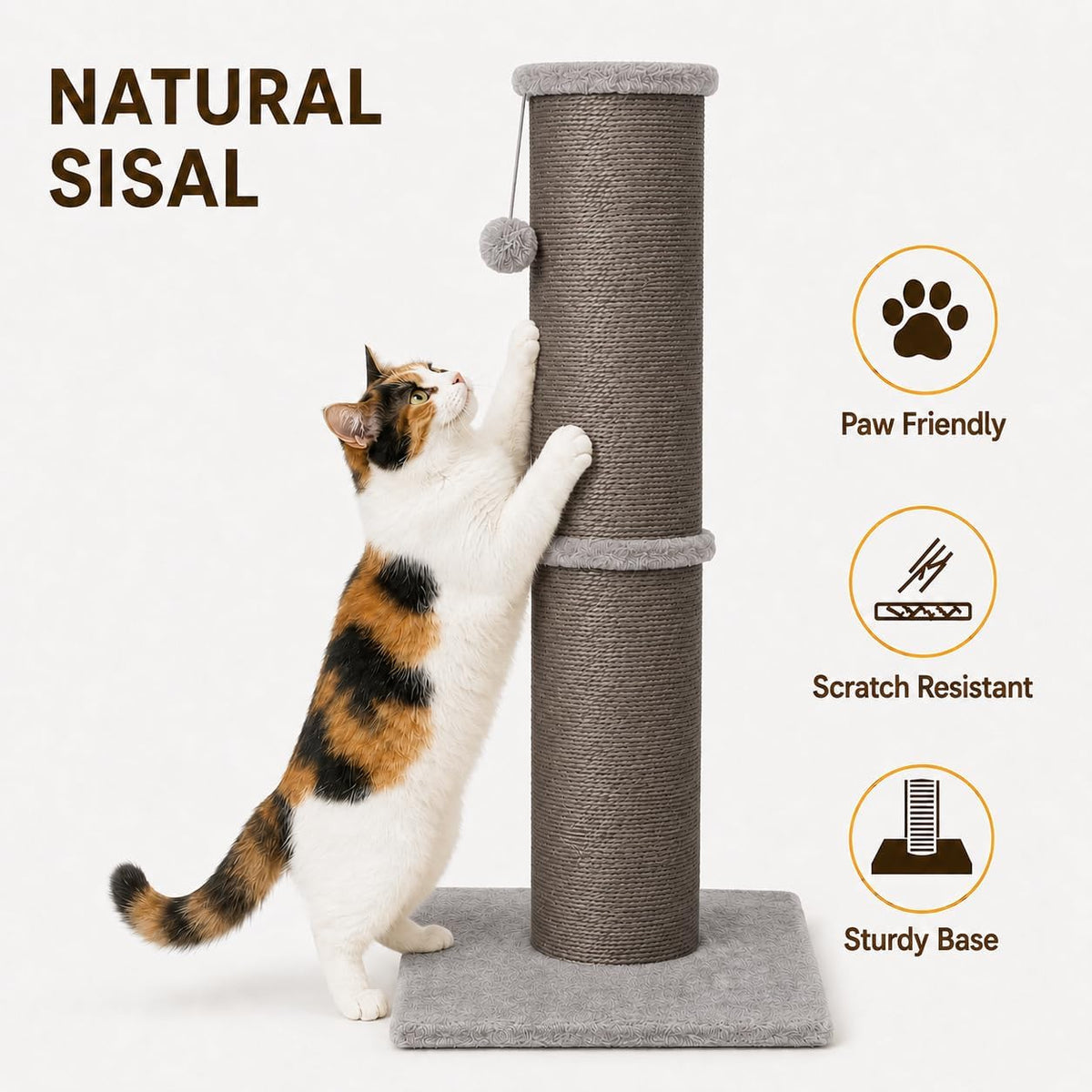 PAWSCRAT 32-Inch Tall Cat Scratching Post, Sisal - X-Large / Grey - image 3