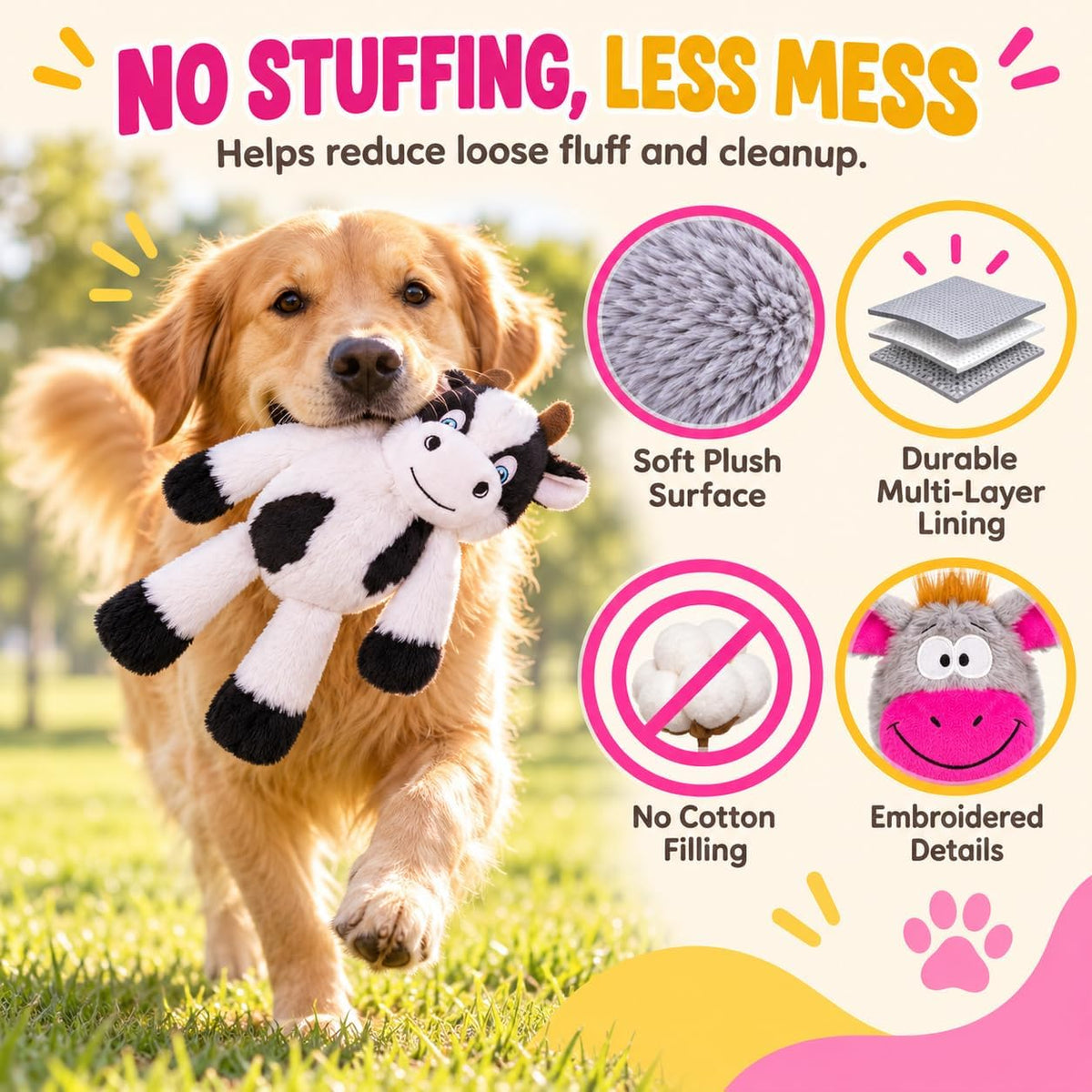 2-in-1 No-Stuffing Hedgehog Dog Toys 3 PCS - Cow&Fox&Donkey - image 2
