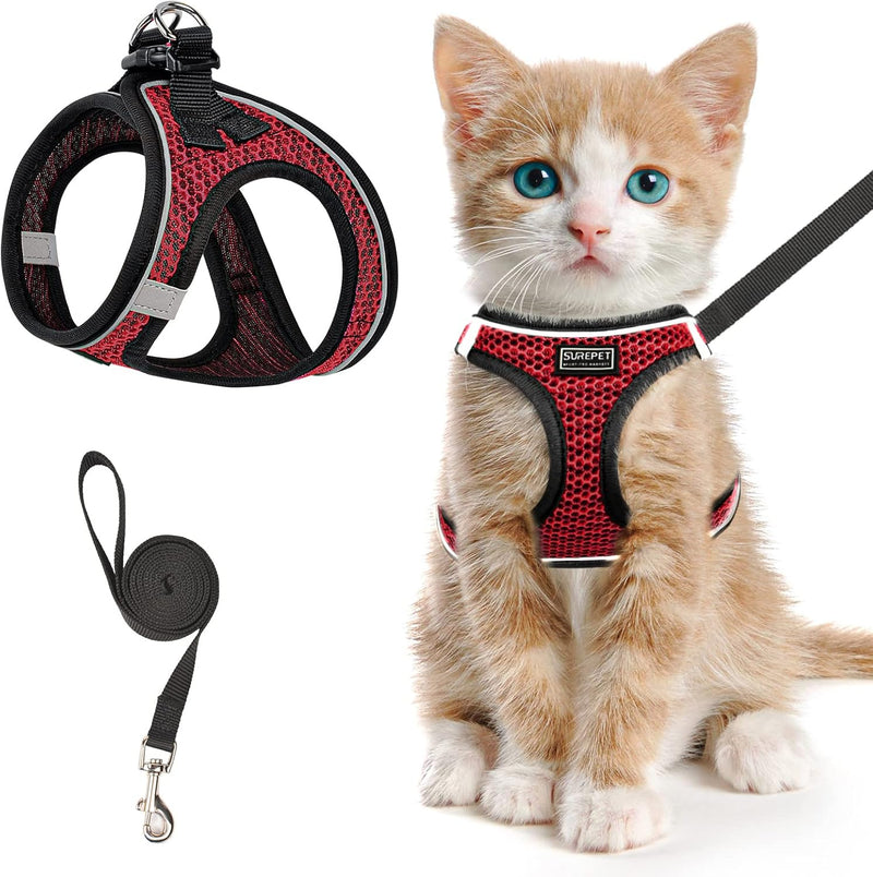 Cat Harness and Leash for Walking Escape Proof - XXS / Red