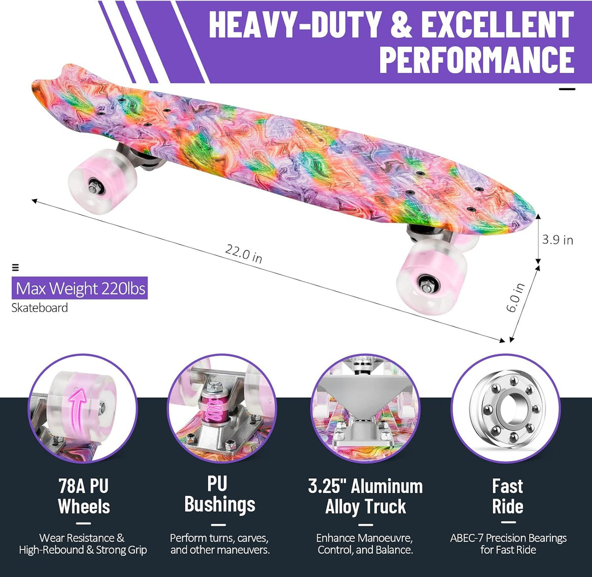 BELEEV 22 inch Skateboards for Kids - Pink - image 3