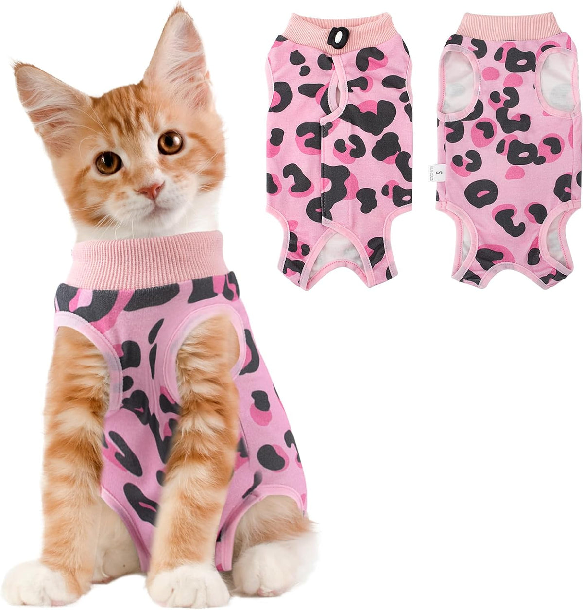 Coppthinktu Cat Recovery Suit Female Cat Onesie After Surgery Anti - Medium / Leopard Pink