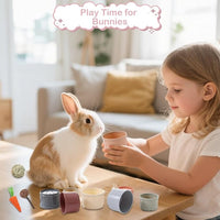 25 Pcs Large Rabbit Starter Kit, Bunny Litter Box with Drawer Animal Grooming Kit Stacking Cups Bowl Blankets Mat with Cleaning Set for Adult Guinea Pig, Ferret, Hamster, Bunnies Accessories (Pink)