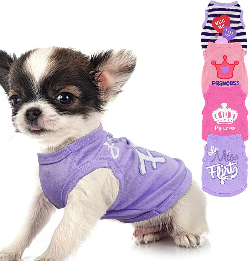 4 Pieces Dog Clothes for Small Dogs Girl Soft Puppy Shirt Cute - Small / pink,purple