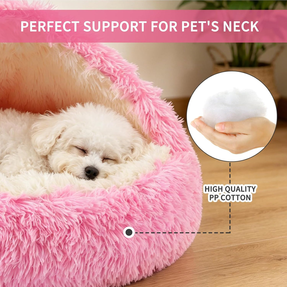 Hooded Donut Dog Bed – Essentials for Dogs - Bright pink / Medium 23.6'' - image 2