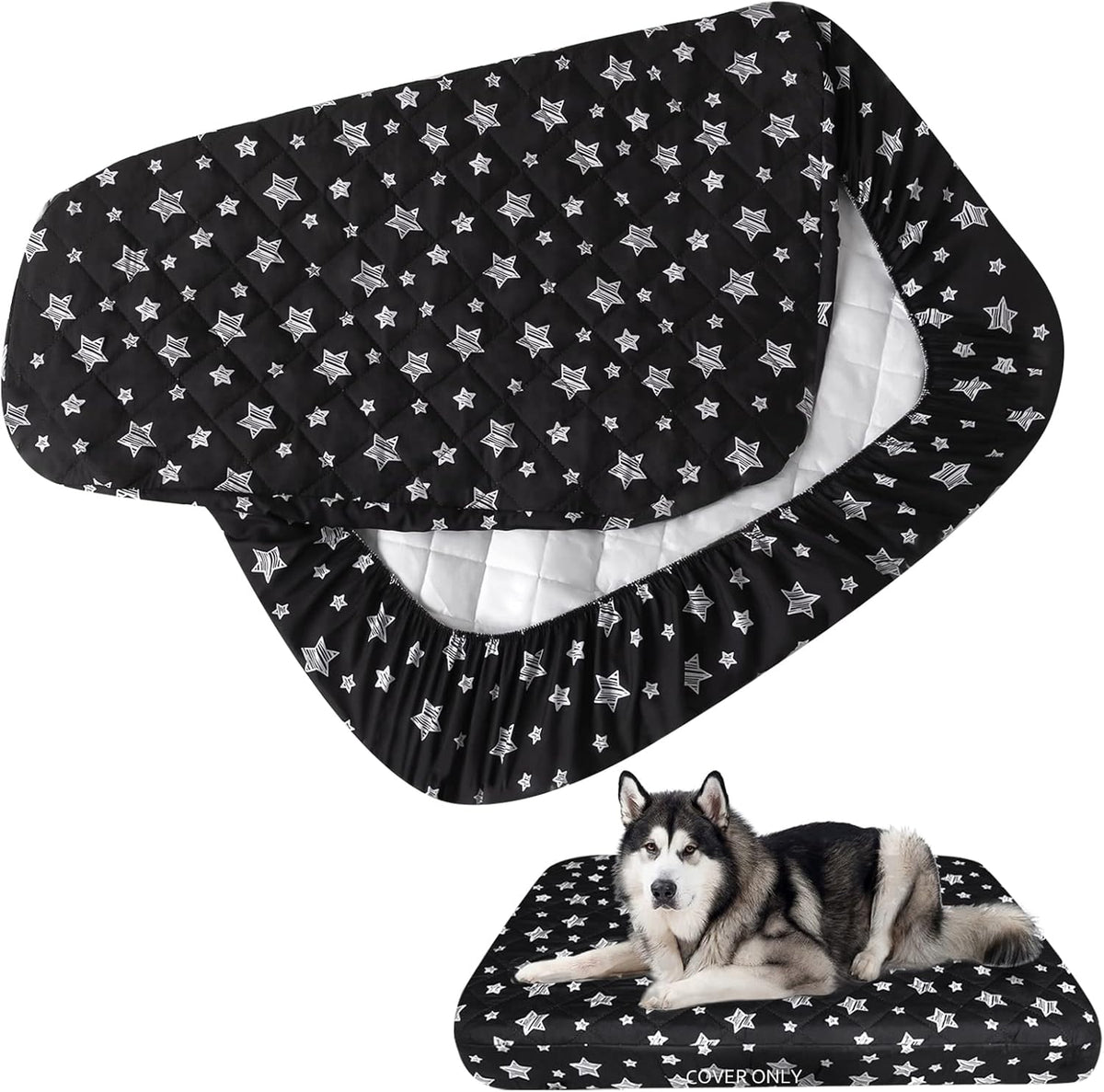 Waterproof Dog Bed Covers Replacement Lovely Grey Star Print - Black Star / 44 x 54 x 6 inch
