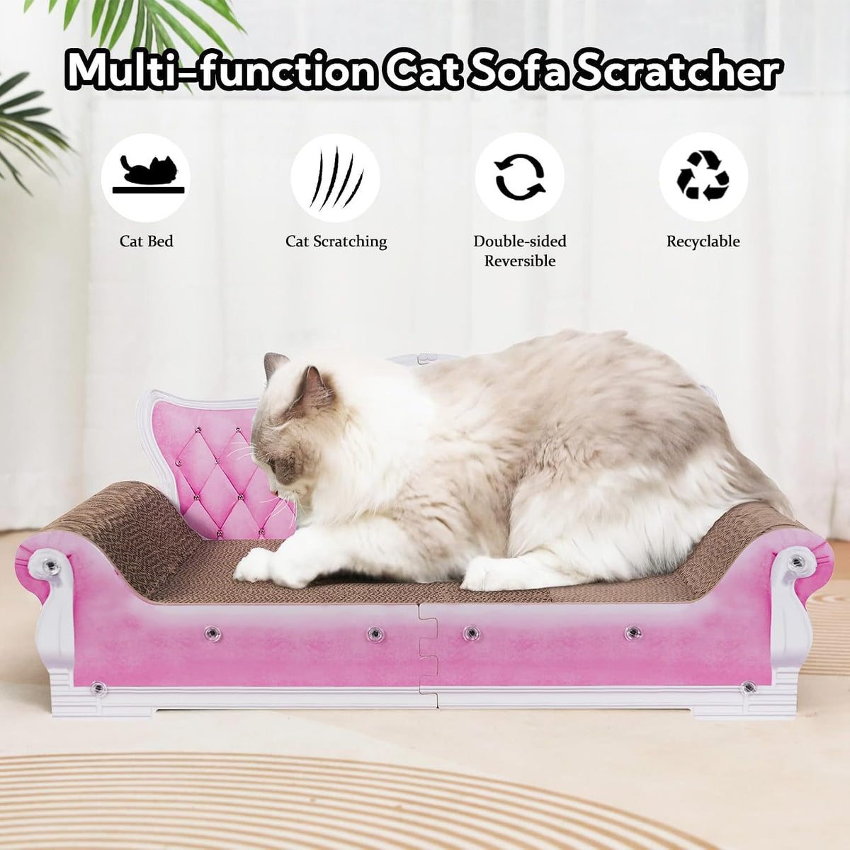 5 Packs in 1 Cat Scratch Pad with Box for Indoor Cats - Sofa Shape / 27.5inch / Pink - image 3