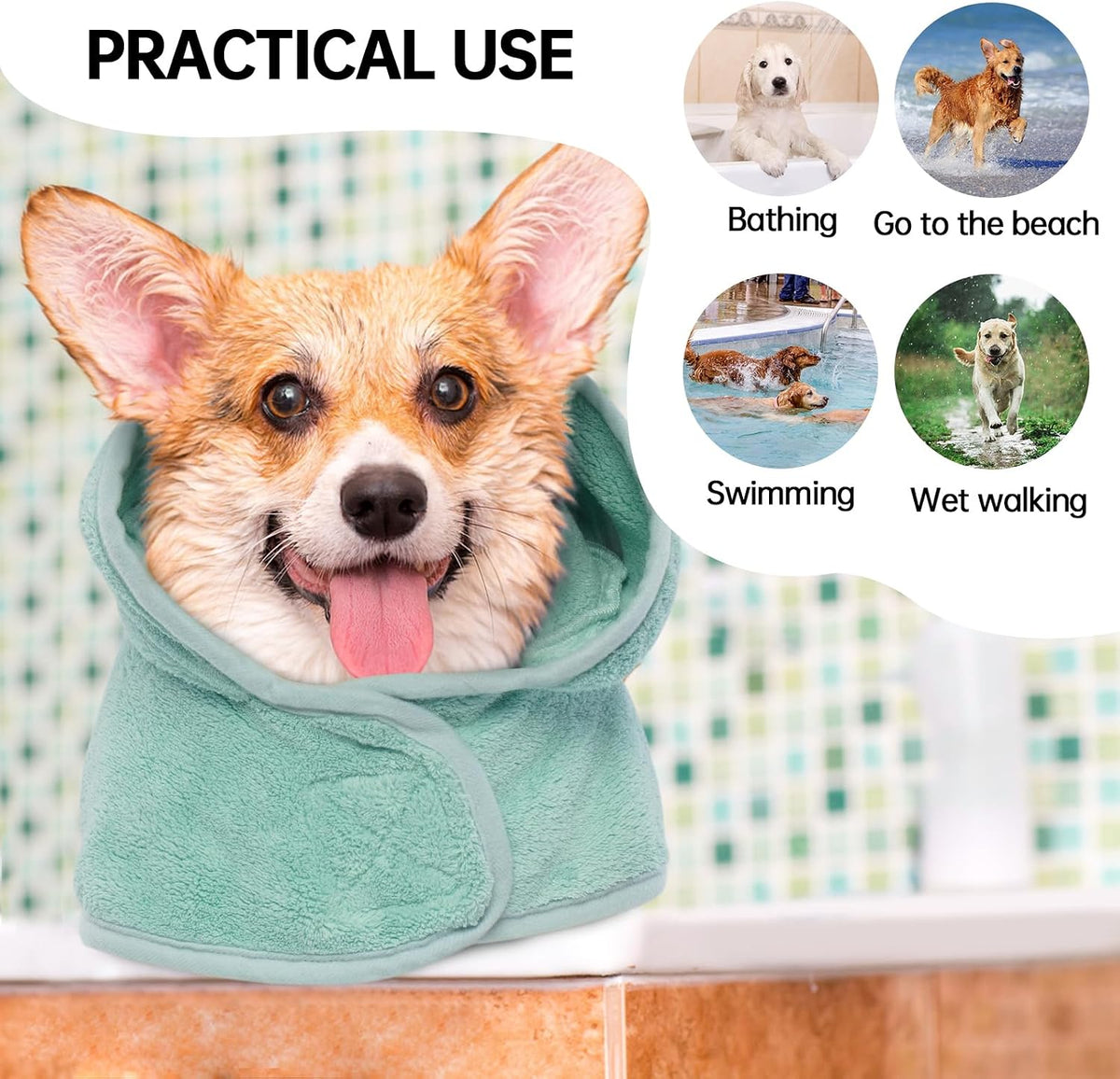Dog Bathrobe, Fast Drying Coat - Small / Green - image 2