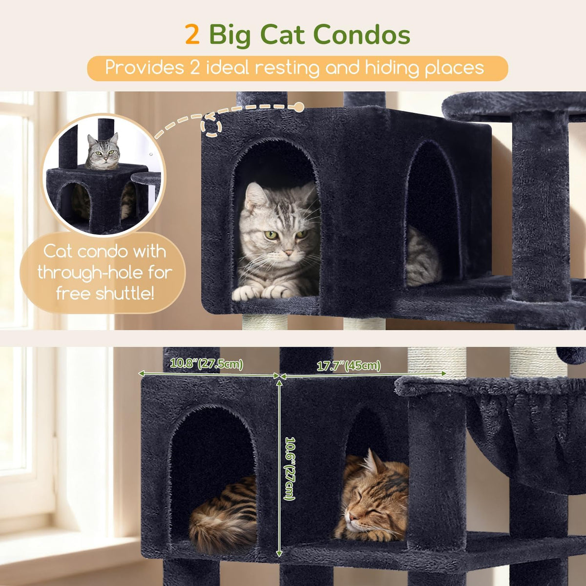 Globlazer 82in Extra Large Cat Tree Tower for Indoor Cats Large Adult - 82inch / Dark Grey - image 3