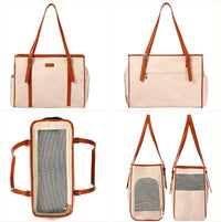 Fashion Dog Purse Pet Carrier Leather Bag for Small Dogs Cats Puppy - Beige - image 3