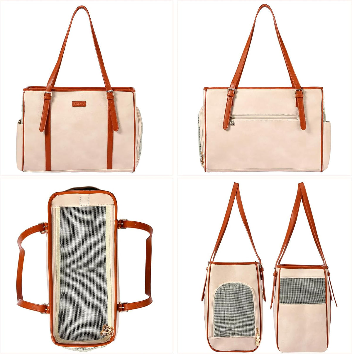 Fashion Dog Purse Pet Carrier Leather Bag for Small Dogs Cats Puppy - Beige - image 3