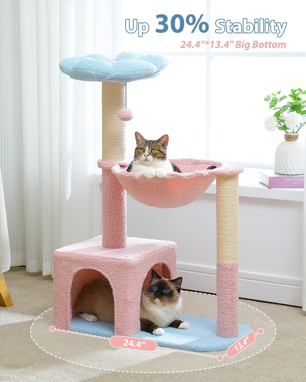 Flower Cat Tree with Large Metal Frame Hammock - 35" Upgraded Flower Cat Tree / Blue - image 3