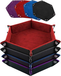 SIQUK 4 Pieces Dice Tray Set Foldable Dice Trays Hexagon Dice Rolling - Red, Black, Blue and Violet