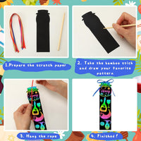 JUNEBRUSHS rainbow scratch art bookmarks with bamboo scratch sticks and colored satin ropes - view 32