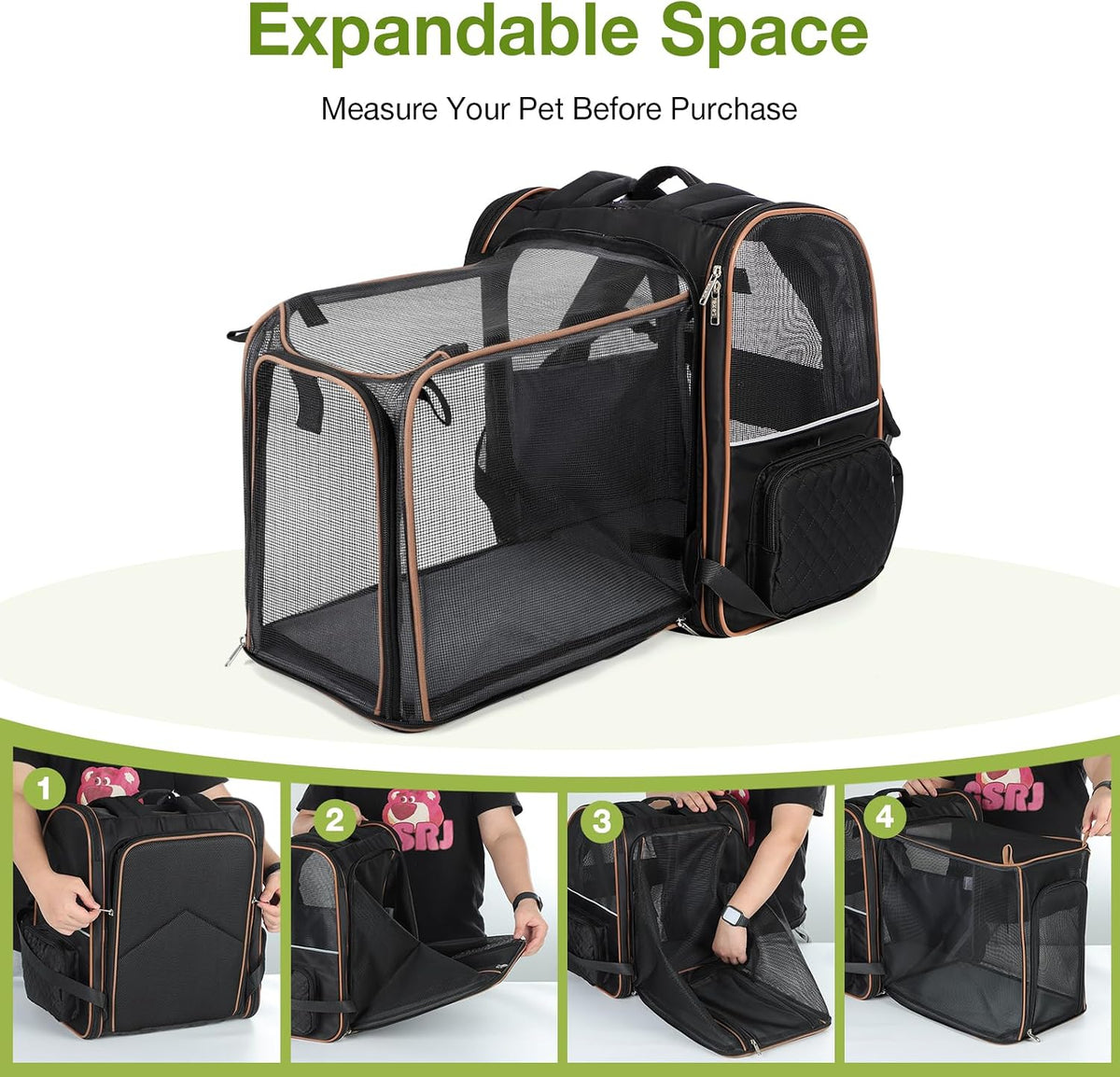 Cat Carrier Backpack, Expandable Pet Carrier with Sun Shade & Full Front Opening, Breathable Mesh - Black / XL-Mesh Window - image 4