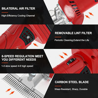 Cordless Horse Clippers,500W Heavy Duty Horse Grooming Clippers with 2 PCS Rechargeable 3000mAH Lithium Battery,6 Speed Professional Horse Grooming Kit for Thick Coat Animals