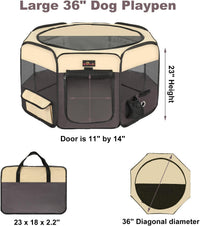 Aivituvin Dog Playpen, Foldable Pet Play Pens with Carrying Bag for Cat, Puppies, Rabbits, Portable - Medium (Pack of 1) / Brown - image 2