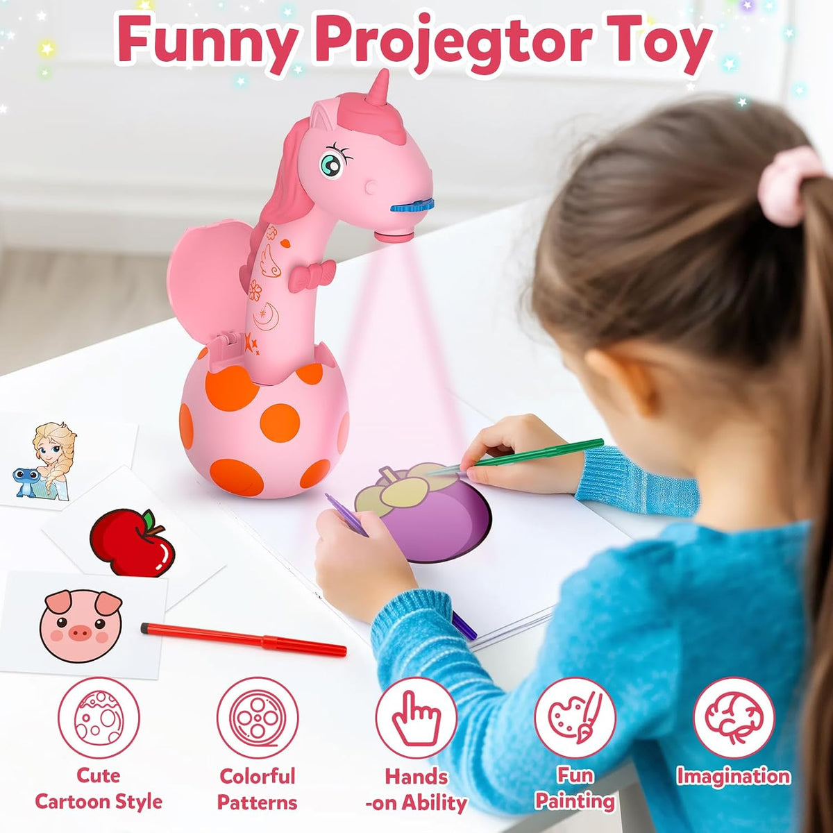 KETIEE Unicorn Drawing Projector Toys for Ages 5-7 – Fun for Kids & Family - Pink Red / Small - image 3