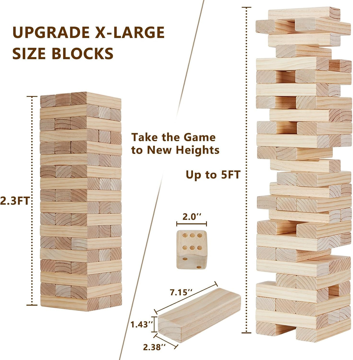 Aivalas Giant Tumble Tower 57 Blocks 4.2FT Indoor Outdoor Games - XL-Up to 5FT-57PCS - image 2