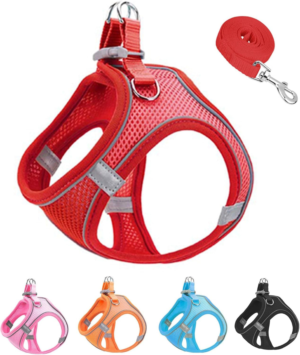 XXXS Pink Soft Mesh Dog Harness and Leash Set - Red / M