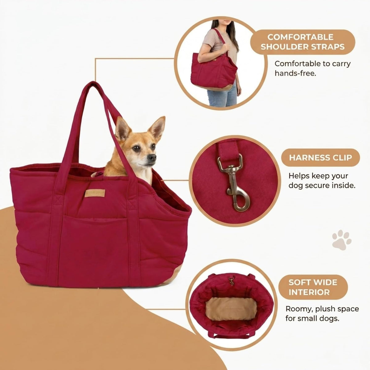 Plush Dog Purse Carrier for Small Dogs, Soft Tote, Black – Essentials for Dogs - Plush Red - image 4
