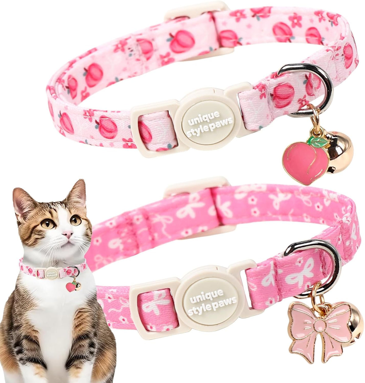 2 Pack Autumn Halloween Kitten Collar Breakaway with Bell&Pendant - Peach Flower Bow