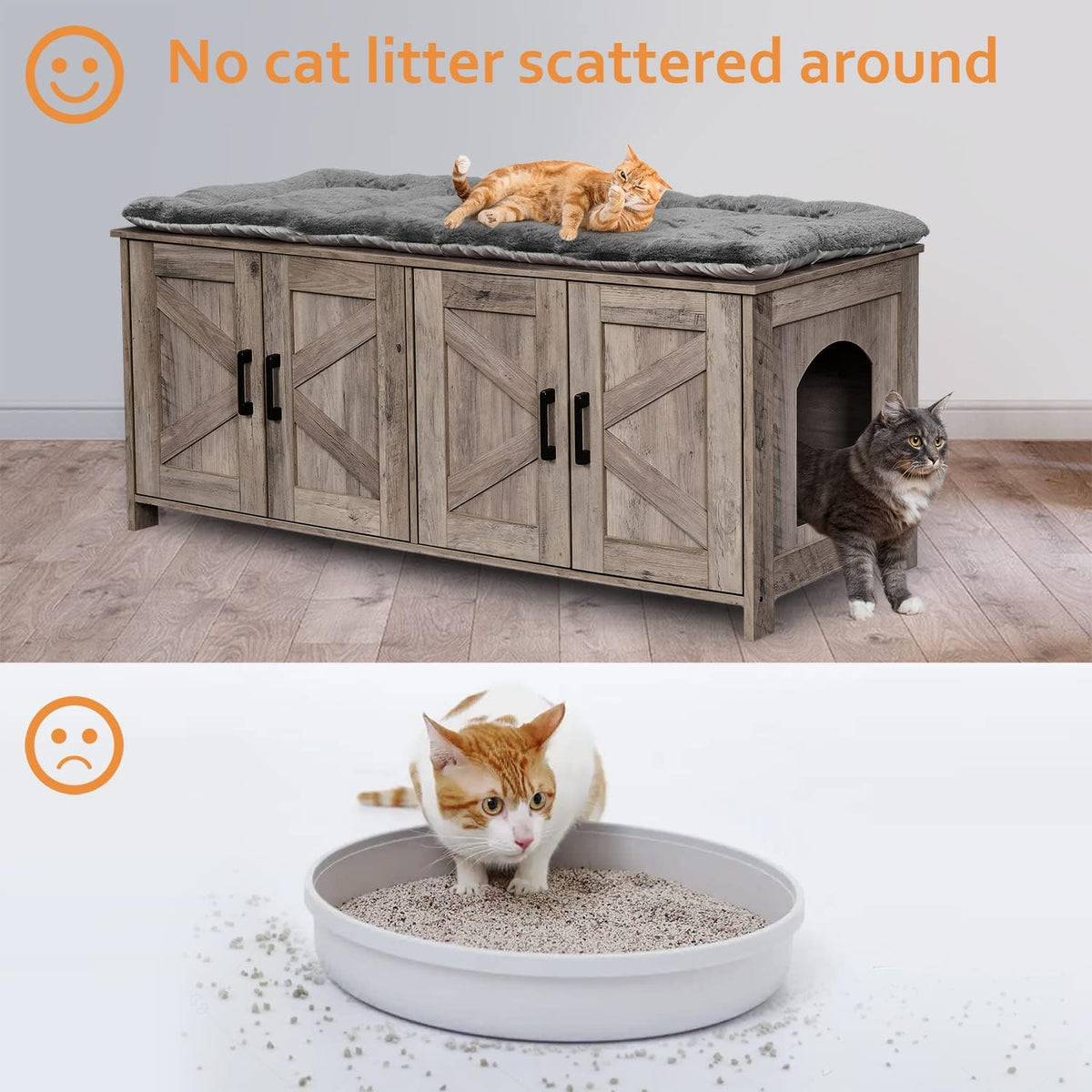 31.5" L Cat Litter Box Enclosure with Barn Door - 47.2"L / Greige - image 4