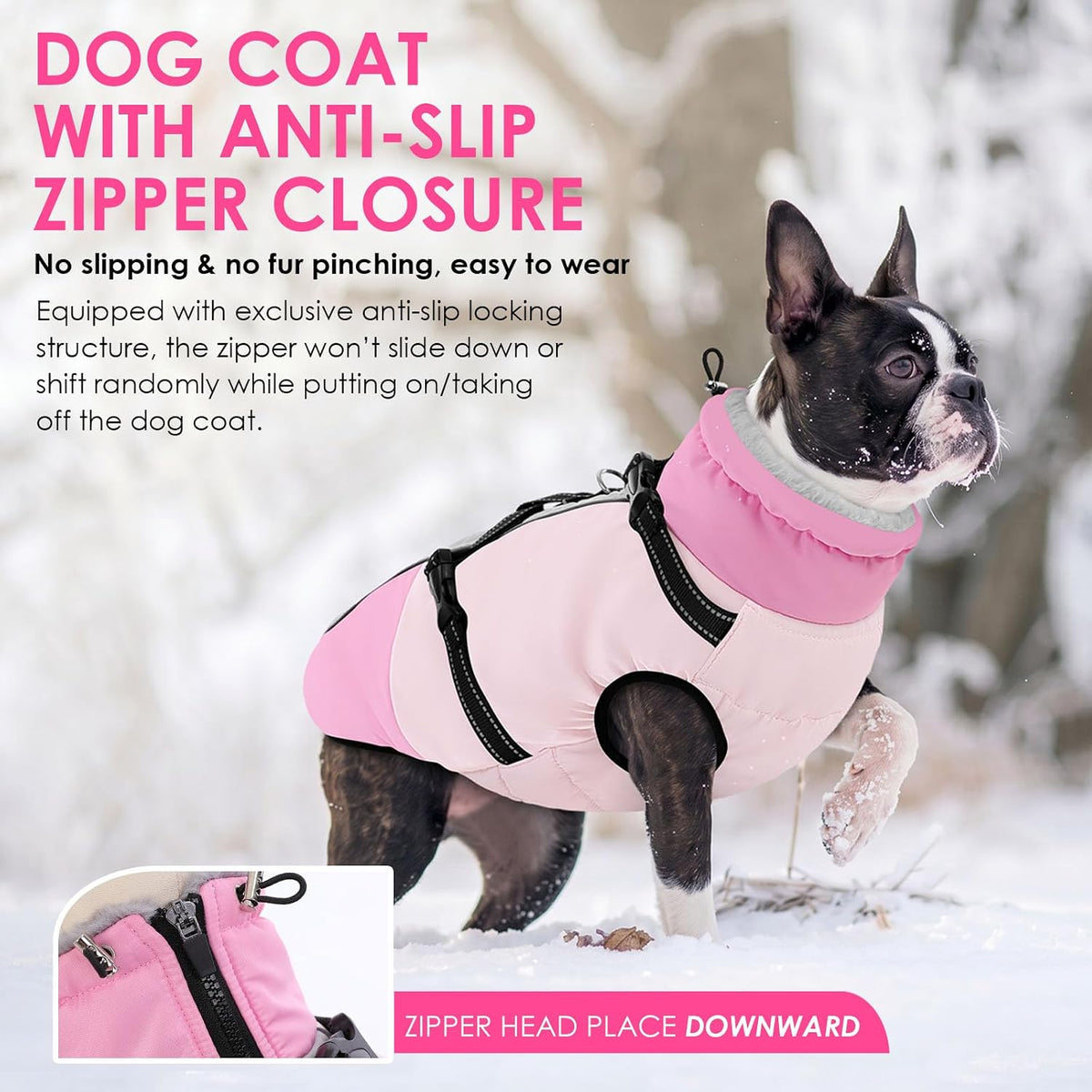 Large Dog Coat Waterproof Dog Winter Jacket with Harness TurquoiseL – Essentials for Dogs - Pink / X-Small - image 3