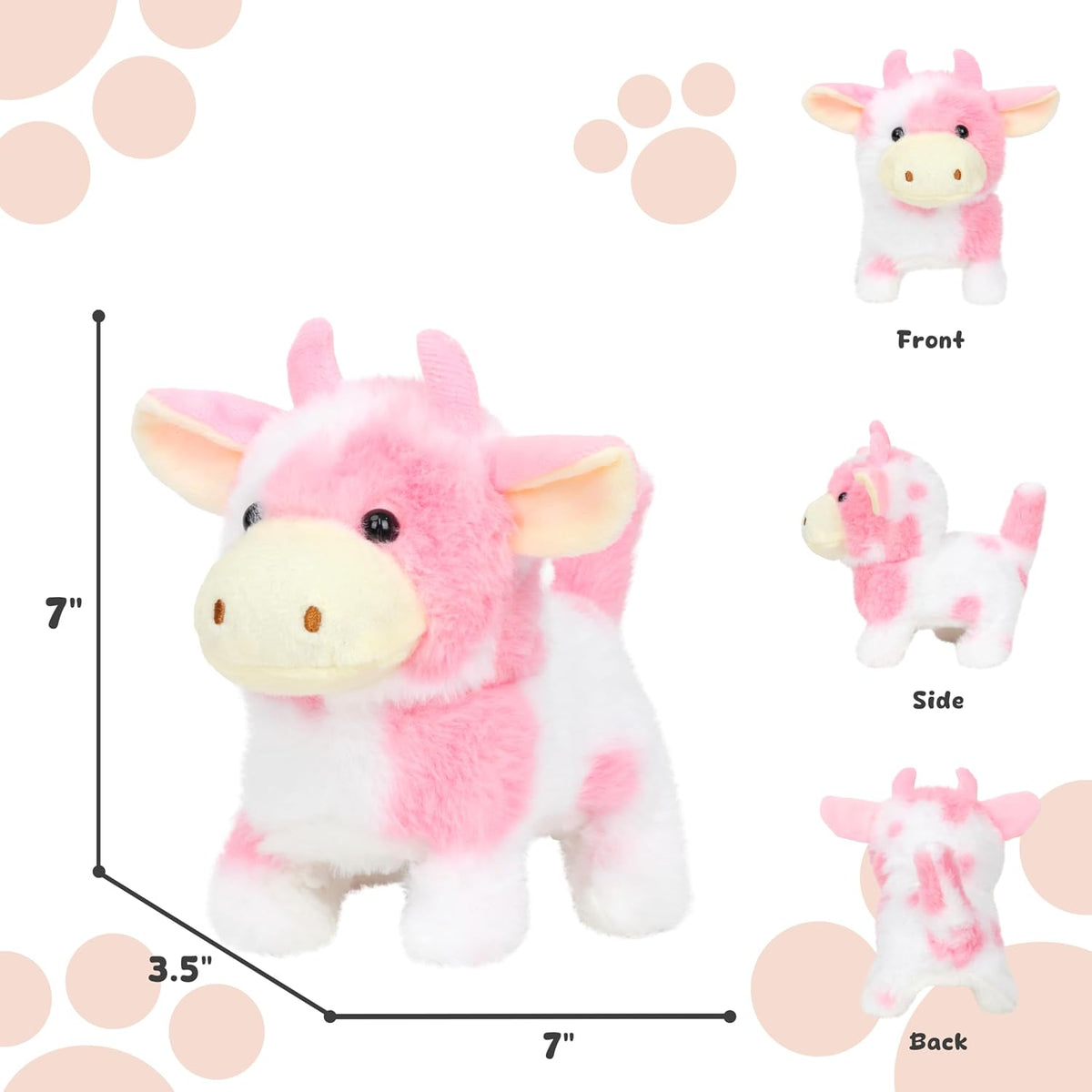 Easfan Walking Dog Toy for Kids Barking Interactive Puppy Stuffed - Pink_Cow - image 3