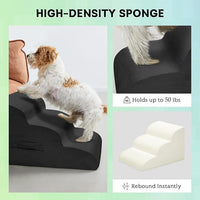 Dog Steps for Small Dogs, 3-Step Pet Ramp Stairs for High Beds and Sofa, Non-Slip Pet Stairs for Small Dogs and Cats, Removable and Easy to Clean Cover, Black