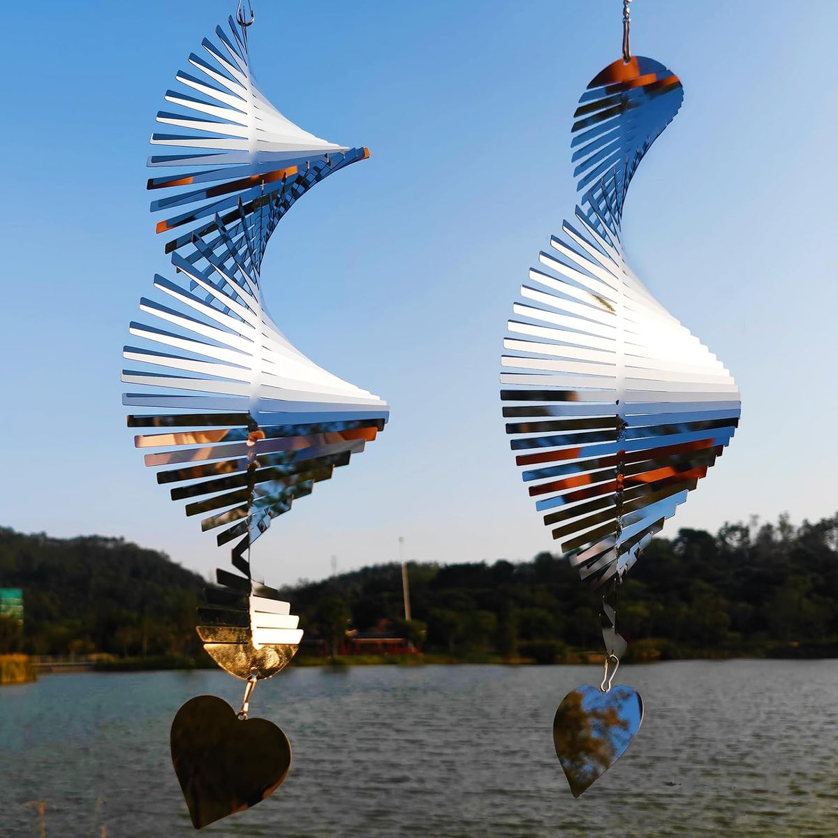 DJUAN Metal Bird Scare Discs Set-Highly Reflective Double-Sided Bird - 2pcs-silver Fishbone