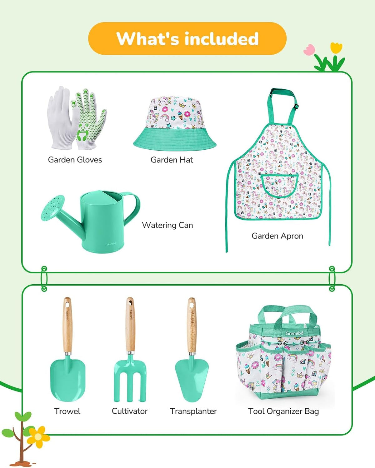 Grenebo 8-Piece Kids Gardening Set with Garden Tools for Kids - D-lake Green - image 2