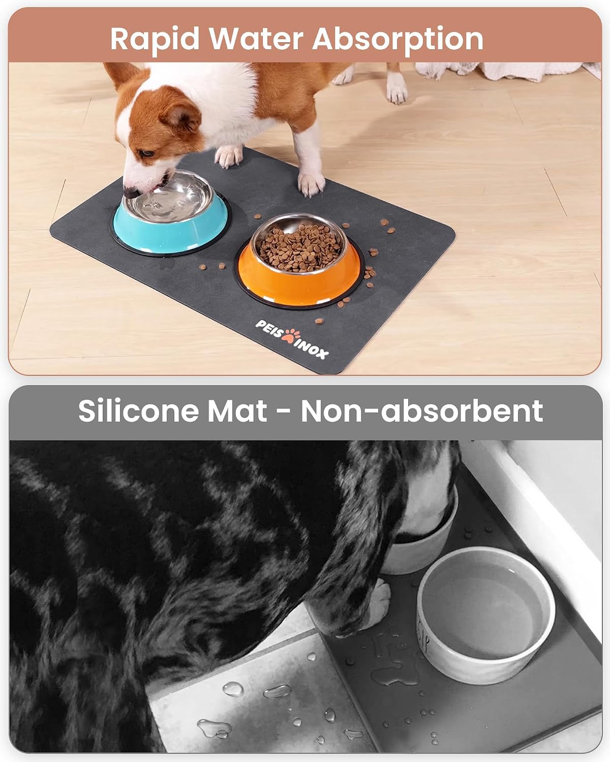 PEISAINOX Cat Dog Food Mat - Dark Grey / 16"x27" - image 2