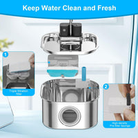 Cat Water Fountain Wireless, Stainless Steel-Rechargeable - Replacement Filters 6+6 - image 2