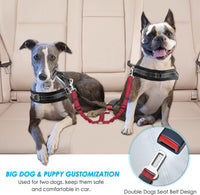 SlowTon Double Dog Seat Belt for Car with Elastic Bungee Buffer - D.Red / 2 Medium in 1 - image 2