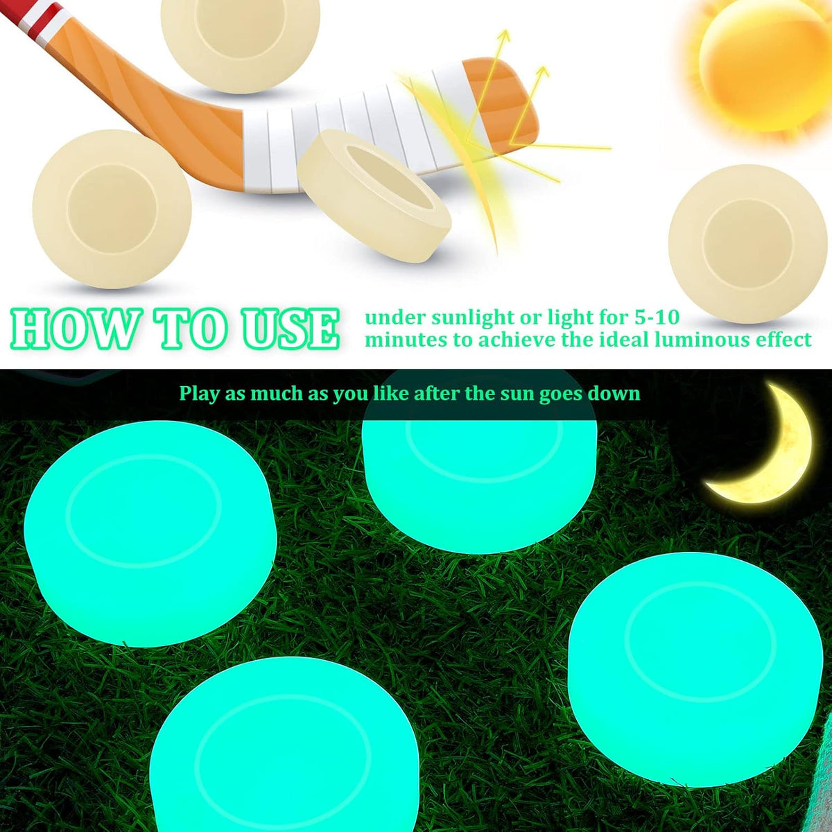 Deekin glow in the dark hockey pucks glowing green, PVC pucks with matte finish - view 7