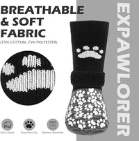 EXPAWLORER Anti Slip Dog Socks to Prevent Licking Paws, Shoes for Hot Pavement, Dog Booties for Small Medium Large Senior Dogs, Traction Control Boots & Paw Protectors for Hardwood Floors Black&Grey