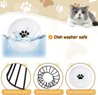 4 Sets Elevated Cat Bowls Ceramic Raised Cat Food Bowls with Metal - Black / Paw - image 3