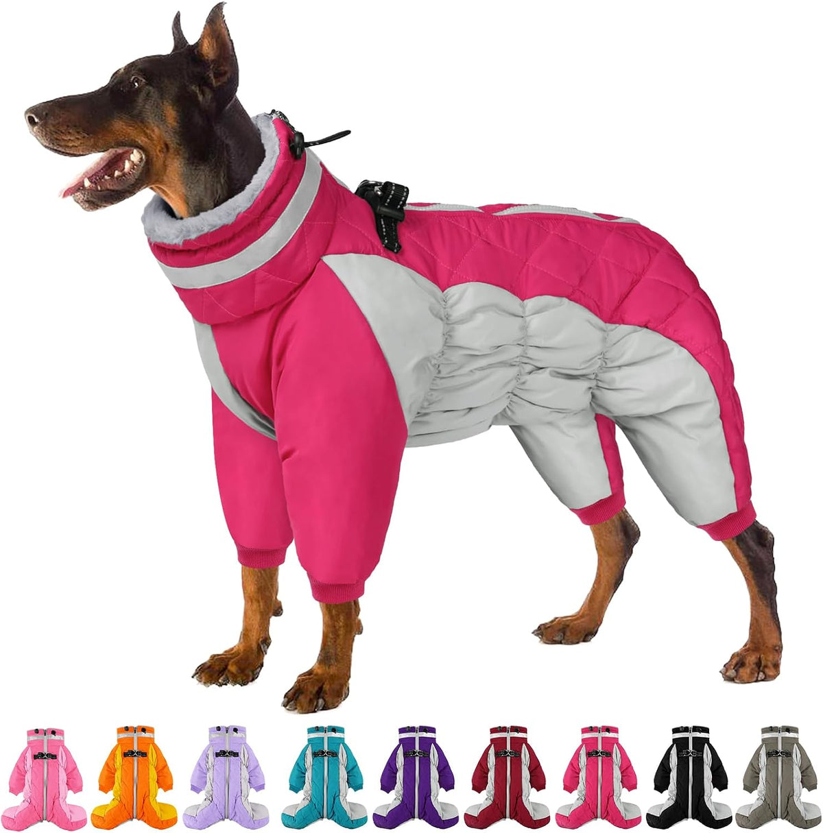 Full Body Dog Jacket Waterproof Dog Coat with Legs for Large Dogs – Essentials for Dogs - Hot Pink / Small