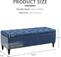 Ottoman with Storage,50.2-inch Upholstered End of Bed Storage Bench for Bedroom,for The Living Room,for Entryway, with Button and Safety Hinges,Detachable (Blue)
