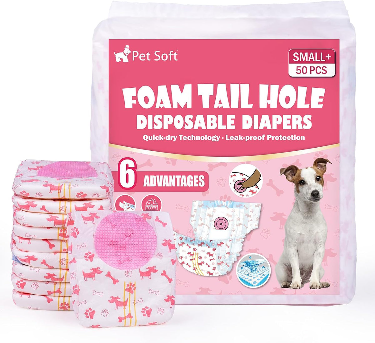 Pet Soft Disposable Dog Diapers - Red-Pack of 50 / Small Plus