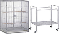 ZENY 53-Inch Bird Flight Cage, Wrought Iron Standing Large with Rolling Stand for Cockatiels Pet Parrot Parakeet Lovebird Canary Finch (White)