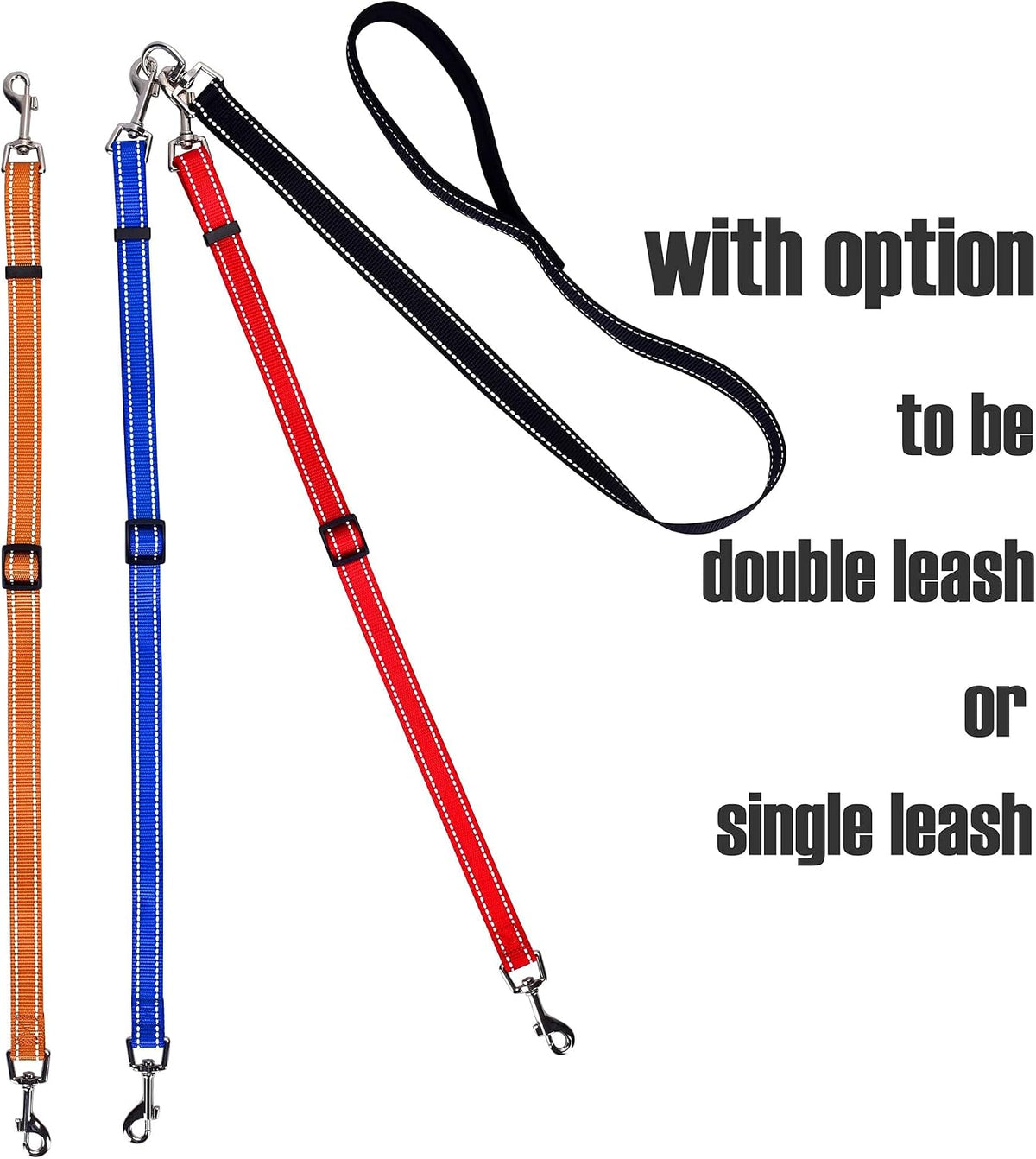 3 Way Dog Leash Reflective Adjustable Coupler No Tangle Detachable 3 - image 2