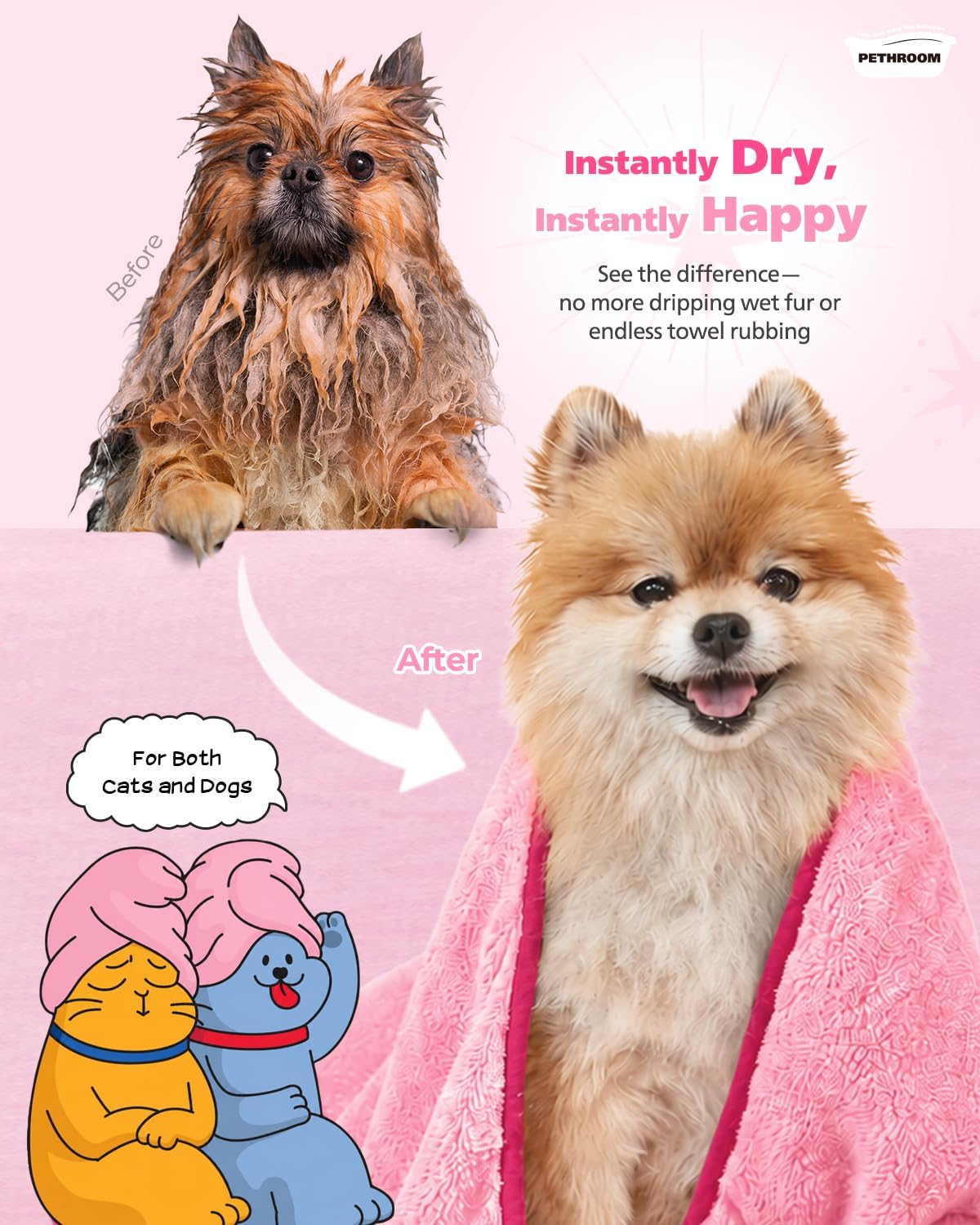 Ultra Absorbent Pet Towel, Quick-Drying - Pink / Large - image 3