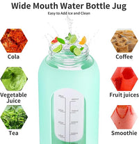 64 oz Glass Water Bottle With Straw and Handle, Half Gallon Sports Motivational Water Jug Flask with Silicone Sleeve, Large Water Cup with Time Marker for Travel, Gym, Seafoam